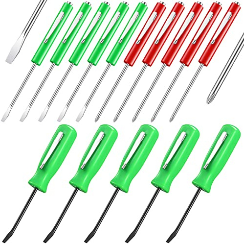 15 Pieces Pocket Screwdriver with Magnet Pocket Clips Bulk Magnet Top Mini Pry Bar Set with 2 Ends Mini Top Slotted and Cross Head Slotted Head for Computer Laptop Eyeglass Phone Watch