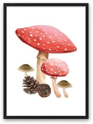 Din A4 Kunstdruck ohne Rahmen - Fliegenpilz - Herbst - Tannenzapfen - Pilze Pilz Natur Aquarell Bild Druck Poster Bild