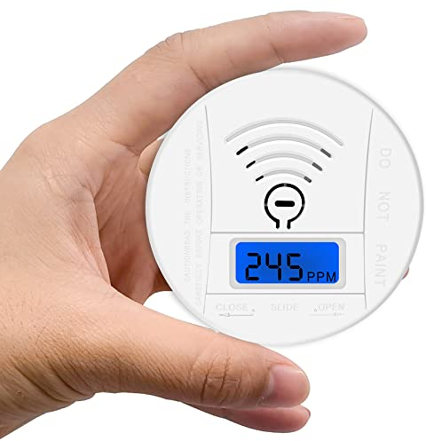 Smoke Alarm and Carbon Monoxide Detector, Smoke Alarm and CO Alarms Battery Powered with LCD Digital Display and Sound Alarm, EN 50291 CO Monitor for Home Safety