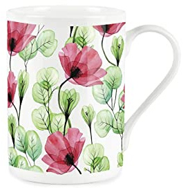 Purely Home Red Poppies Watercolour Glass Flowers - Bone China Style White Mug Coffee/Tea Present Gift
