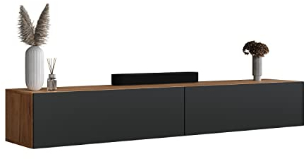 Planetmöbel West TV-Schrank, Fernsehtisch 200 cm lang, TV-Board hängend oder stehend, Fernsehschrank für Wohnzimmer, 2X TV Möbel 37,8 x 100 x 30 cm, Gold Eiche anthrazit