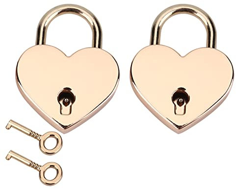 Lucchetto in Oro Rosa, Lucchetto in Metallo con Chiave a Scheletro per Bagagli a Forma di Cuore con Chiave Diario Portagioie 2 Set Lucchetto a Cuore e