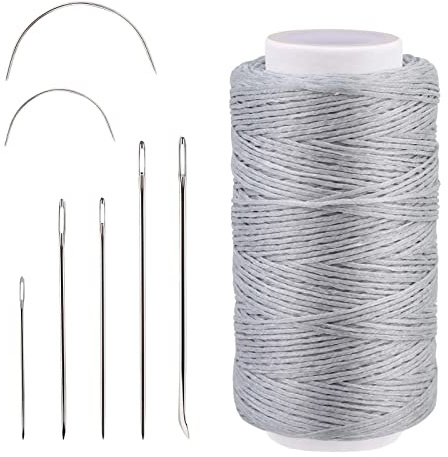 Namner Ledergarn, 150D Leder Wachsfaden 150m, Wohnung Ledergarn Gewachst | Buchbinden Garn, Ledernähgarn mit Ledernähnadeln für Lederhandwerk, Heimwerken & Reparieren von Lederartikeln, Hellgrau
