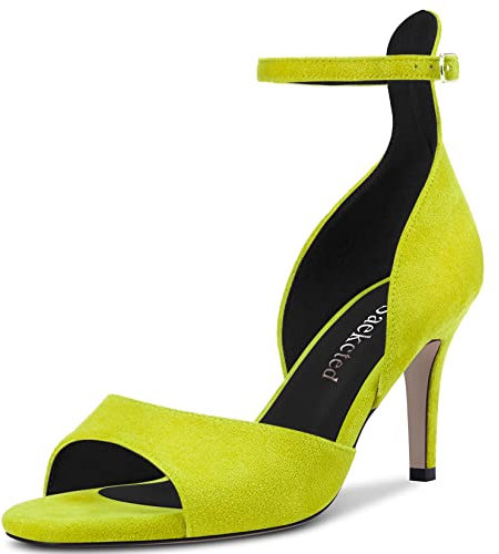 Saekcted Mujer Aguja Medio Heel Abierta Punta Sandalias Correa Tobillo Cierre con Hebilla de Boda Dress 6.5 CM Heels Verde Lima 36 EU