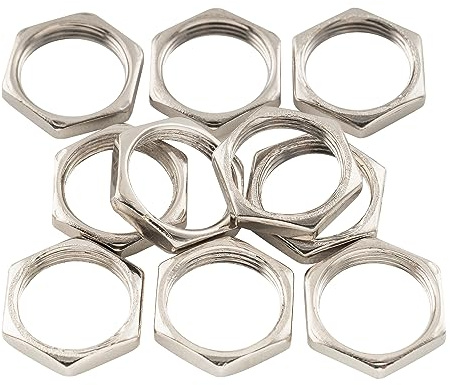 Musiclily Pro M12x0.75 Metric Guitar Input Output Jack Nuts for Metric Guitar Bass Cylinder Output Jack Sockets, Nickel (Set of 10)