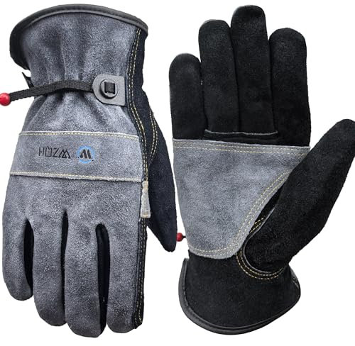 WZQH Gants De Travail En Cuir Pour Hommes Ou Femmes.Pour Le Jardinage, Le Soudage, La Construction, La Tronçonneuse, La Ferme, Le Ranch, etc.Cuir De Vache, Doublure En Coton, Gris - noir .XL