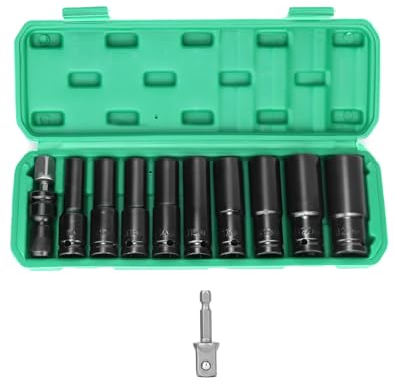 QWORK® Set chiavi a bussola 1/2 con adattatore per presa, 11 pezzi bussole per avvitatore 10-24 mm