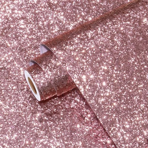 Yullpaper Glitzer Tapete Rosa Möbelfolie Selbstklebend Tapete Kinderzimmer Mädchen Glitzer Klebefolie für Tisch Schrank Folie Selbstklebend Wand Tapeten Wohnzimmer Rosa Klebefolie Möbel 40cm X 200cm…