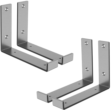 ML-Design 4 Stück Regalhalterung 20x4x14 cm, Grau, aus Metall, 8 Zoll Regalhalterungen, Industrielle Regalwinkel, Regalträger für Wandmontage, 90 Grad Wandhalterung, L-Form Wandregal, inkl. Schrauben