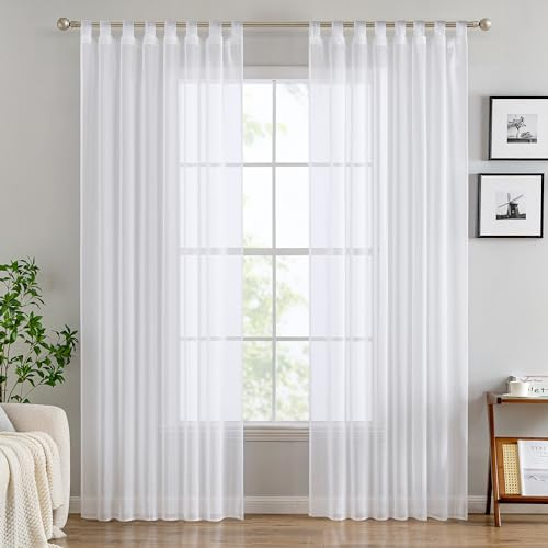 EMEMA Gardinen Transparent Vorhang Set Wohnzimmer Voile Schlaufenschal mit Bleibandabschluß 2er-Pack Wohnzimmer Luftig Dekoschal für Schlafzimmer 140 X 225 cm (B x H) Weiß