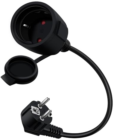 HuaLiSiJi Schuko Verlängerung Kurz 90 Grad Schutzkontakt Verlängerungskabel 16A /250V Kurze Kabel 2 AC für IP44 Steckdose für Außen-Oder Innenbereich, Zuhause, Büro (Schwarz, 0.5m)