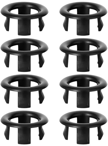 Amabro 8PCS Sink Overflow Ring, Sink Basin Overflow Trim Ring Cover Electroplating Trim Overflow Drain Cover Round Hole Insert Cap Bathroom Kitchen Vanity(Black)