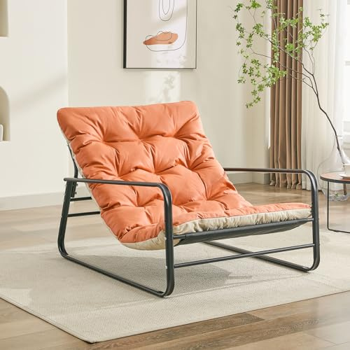 Sessel wohnzimmer Polstersessel Fernsehsessel Gartenliege mit Wendekissen Balkon möbel Garten Liegestuhl aus Stahl für 2 Personen Relaxliege Wohnzimmer Balkon Schlafzimmer Garten Terrasse Orange+Beige