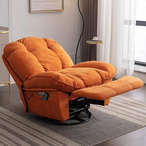 ALEAVIC Fernsehsessel Massagesessel Elektrisch Relaxsessel, Heizung Vibration Massage Sessel, 1 Seitentaschen,TYP C & USB-Anschlüsse Liegen TV Sessel Wohnzimmer (Orange)