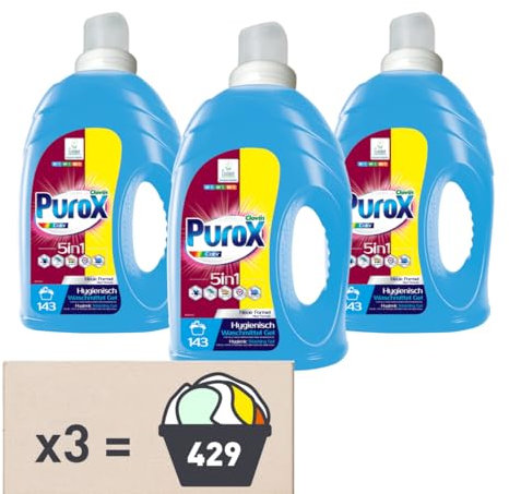 PUROX COLOR Detersivo Lavatrice Liquido Gel Concentrato (143 Lavaggi x3) – Per capi colorati, rimuove le macchie, risciacquo completo, ecologico, protezione anticalcare, 4,3l, Multipack 3 pezzi