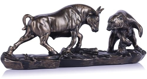 LCCCK Bulle und Bär Skulptur – Börsen Deko Figur für Wohnzimmer&Büro–Stier und Bär Statue aus Kunstharz–Luxuriöse Dekoration für Investoren,Banker&Finanzprofis–Moderne Figuren für Schreibtisch&Regal