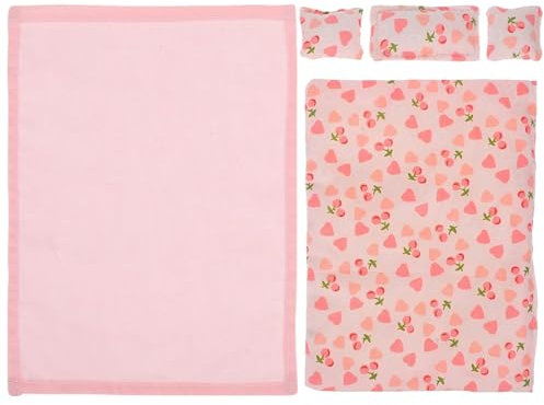 Veesper 1 Set Dollhouse Bettzeug 1/12 Puppenbettwäsche umfasst Bettblatt, Quilt und 3 Kissen realistische entzückende DIY Dollhouse Miniaturen, Puppenhauszubehör.