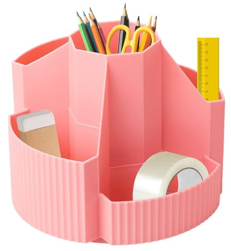Organizador de escritorio giratorio, soporte giratorio para lápices, organizador de lápices de colores con 5 compartimentos, soporte para bolígrafos, organizador de lápices, organizador de lápices de