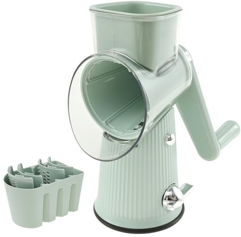 Rotary Cheese Grater with 3 Group Blades and Handle Hand Crank Cheese Shredder Detachable Food Chopper Manual Vegetable Slicer for Cheese Vegetable Walnut Green 7(green)