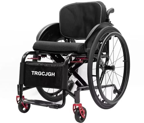 TRGCJGH Rollstuhl Leicht Faltbar Reiserollstuhl, Faltrollstuhl aus Aluminium, mit Bremsen, leicht, Transport Rollstuhl(Size:40cm/15.7in Seat,Color:Black)