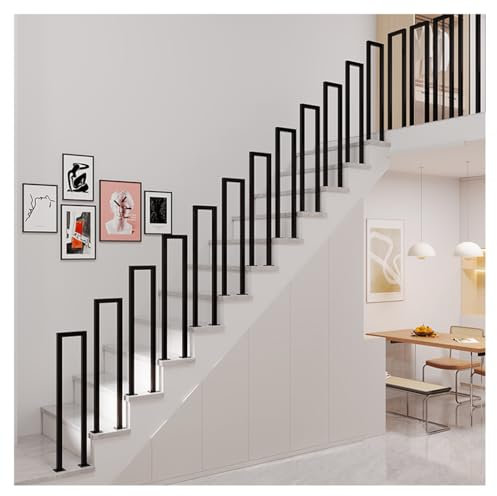 YCZHD Moderne Treppengeländer,Treppe Handläufe Schwarz Vierkant Schmiedeeisernes Geländer,Aussen Gärten Innen Balkone Korridor Stufen Handlauf Stützstang(Size:U 45cm,Color:Schwarz)