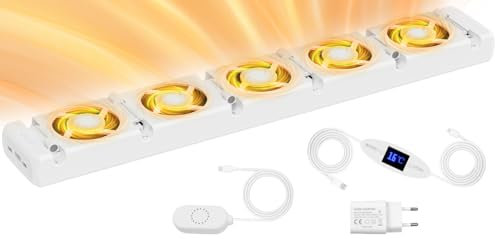 Sorlpv Heizkörper Ventilator mit Smartes Thermostatschalter, 5 Fans Heizkörperverstärker für Heizungen, Effizienz der Heizung, Bis zu 25% Energie Einsparen, Geräuscharm Heizungsventilator (Mono Set)