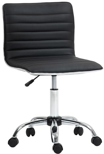 HOMCOM Sedia da Ufficio Ergonomica in Finta Pelle PU con Altezza Regolabile, Poltrona da Ufficio e Studio con Seduta Girevole e 5 Ruote, Nero
