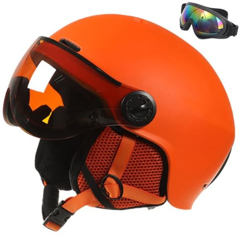 Snowboard Helmet with Ski Goggles, Ski Helmet and 2-in-1 Visor Detachable Goggles Set, 12 Cooling Vents, Snow Helmets for Men Women Youth(A orange,XL(61-63cm))