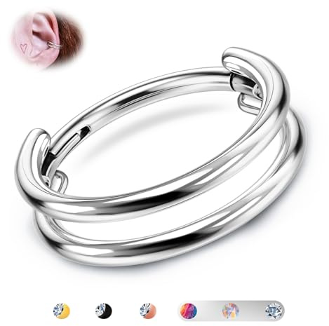 G23 Titan 16G Doppelt Conch Helix Piercing Ohrringe Septum Nasenring Ring | Silber Gold Plated Gestapelt Knorpel Clicker Creolen Tragus Daith für Frauen Männer Innendurchmesser 7-12mm