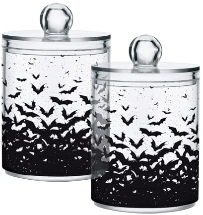Mnsruu 2 Pack Qtip Holder Dispenser Black White Bats Bathroom Canister Storage Jars Clear Makeup Organizer Cotton Ball Pads Swabs Floss Containers
