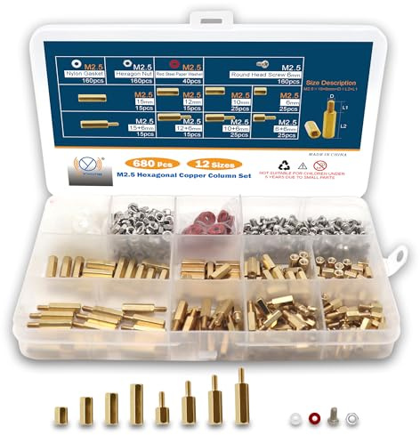 DIYoung 680 Stück M2.5 Messing Männlich Weiblich Sechskantschrauben Mutter Sortiment Kit, für PCB Board Spacers Standoffs
