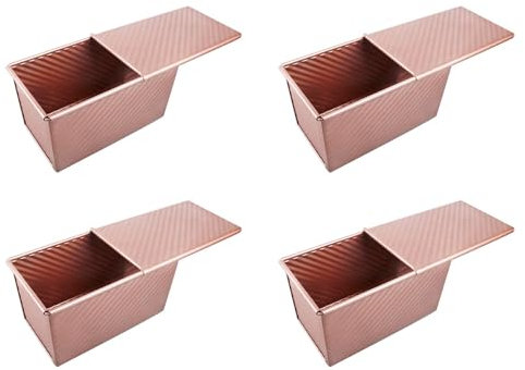 Booso 4X Moule à Pain Pullman avec Couvercle, Moule à Pain avec Couvercle, BoîTe à Pain en Carton Ondulé Rectangle Antiadhésif pour Four, Cavité de la Pâte