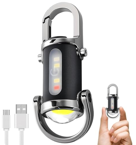 1200LM Superhelle Mini-Schlüsselanhänger-Taschenlampe Wasserdicht, Mini LED Taschenlampe Schlüsselanhänger, Taschenlampe LED Aufladbar mit Power Bank für Outdoor, Camping (Silber)