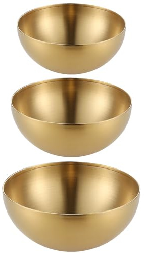 Bhina 1 st stora gyllene koreanska skålar skålar rostfritt stål koreanska skålar metall soppskål spannmålsskålar flingskålar för matlagning matlagning servering (15 cm, 20 cm, 25 cm)