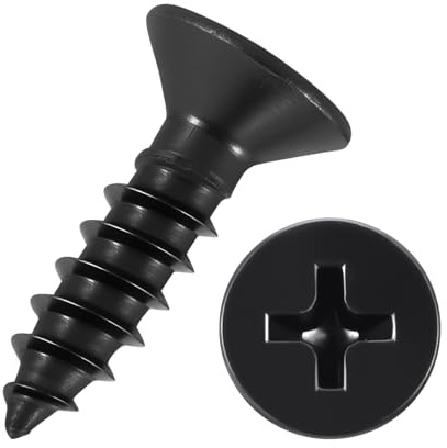 Kozelo 50pcs Phillips Wood Screws - [#6x1/2] Carbon Steel Black | Flat Head Countersunk Self Tapping Screws for Furniture Assembly, Interior Trim, Outdoor Construction