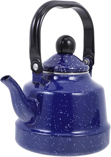Théière en émail Bleu pour cuisinière, Bouilloire Vintage 1,1 L avec Motif à Petits Pois Blancs, théière avec poignée Pliable Ergonomique, sans Sifflement