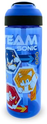 Sonic the Hedgehog Team Sonic 600ml Water Bottle – Official SEGA Kids Drinks Bottle with Flip Spout, Leakproof Seal & Carry Loop – BPA-Free, Dishwasher Safe, Blue