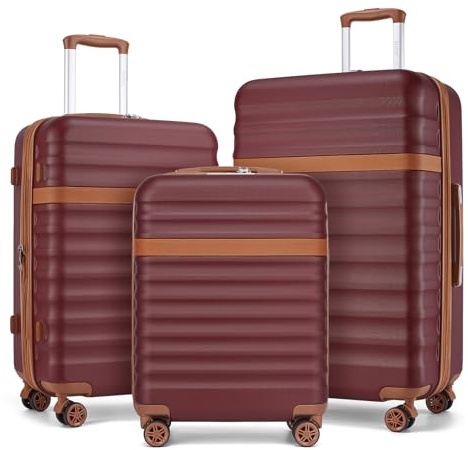 KONO Set di 3 Valigie Bagaglio a Mano, Media e Grande, Bianco/Marrone