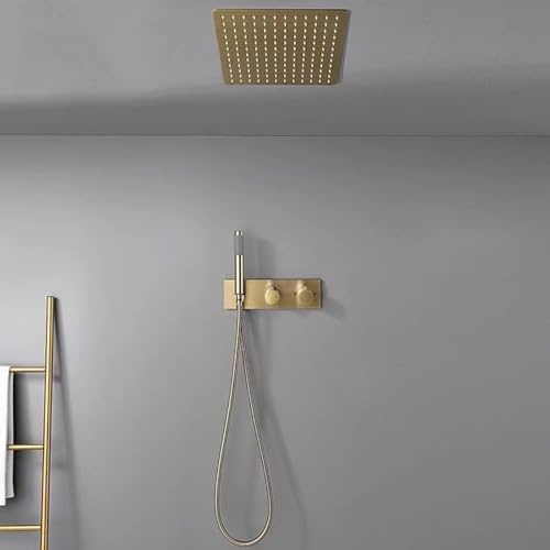BiaoTeng Alcachofa de Ducha Empotrada Techo Pared agua Fría y Caliente Laton Juego de Ducha Empotrado Oro Cepillado