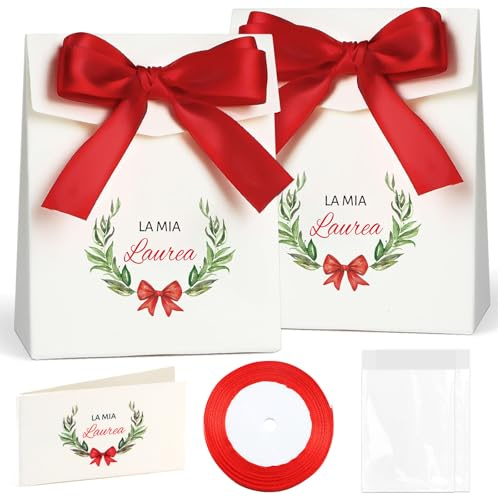 Scettar 50pz Bomboniere Laurea Set - Scatole+Carte+Sacchetti Hermetici+Cinta, Scatole Portaconfetti per Cerimonia, Festa, Serata di Laurea, Amici & Eventi Formali