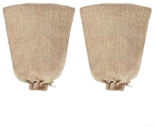 Besttoolifes Jute-Pflanzenabdeckungen, Winter-Frostschutzbeutel, dauerhafte natürliche Jute, verstellbarer Kordelzug, für Sträucher, Obstbäume, 61 x 101 cm (2 Sets von 114,3 x 177,8 cm)