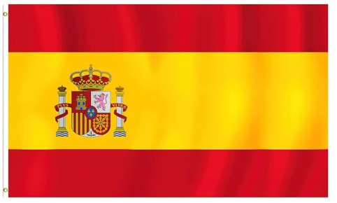 Drapeau Espagnol • Drapeau national haut de gamme 90 x 150 cm avec œillets en laiton Pour l'intérieur et l'extérieur Résistant aux intempéries et 100% polyester - Idéal pour tous les Espagnols