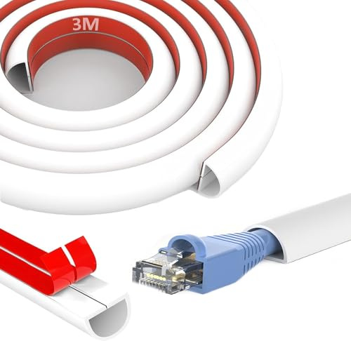 White One Cord Trunking for Electric Cables, 3m Flexible Self Adhesive Conduit Trunking, TV Cable Covers Hider for Wires Wall, Flexible Wire Covers Hider for Cables