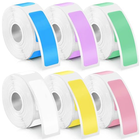 6 Rollen Etiketten Selbstklebend 12x40 mm, Kompatibel mit einer Vielzahl von Thermodruckern, 6 Farben Thermoetiketten 160 Pcs/Rolle, Wasser und Ölbeständig Etikettenband Für Büro, Zuhause, Schule