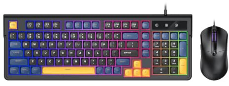 Bewinner Combinazione Tastiera e Mouse da Gioco, Design Ergonomico con Layout Compatto a 98 Tasti Retroilluminato RGB e Mouse Ad Alta DPI, per e MacOS (Insieme blu)