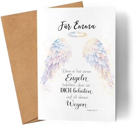 Kiddle-Design Personalisierte Karte zur Konfirmation Engel Flügel, Schutzengel Faltkarte mit Name, Geschenk für Taufe Geburt Kommunion Konfirmation & Firmung