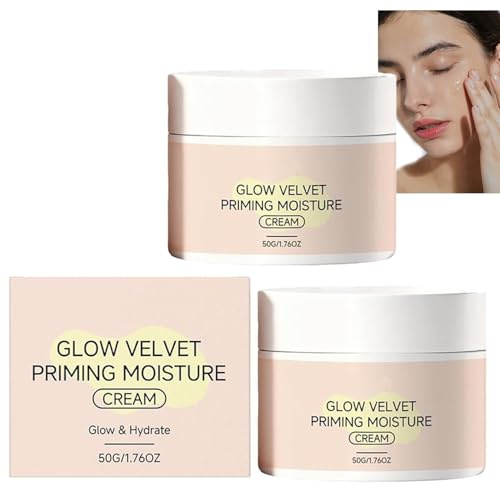 Glow-Velvet Priming Moisture Cream, Pore Minimizer & Long-Lasting Makeup Gripping Primer, Daily Hydrating Face Moisturiser for All Skin Types,2PCS