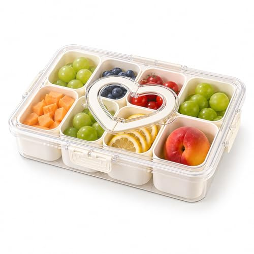 HOSPAOP Snackslåda med fack, snackstallrik med lock, plast snacksskål läckagesäker, snacksbricka organisatör för mellanmål sötsaker godis veggie kakor nötter desserter frukt
