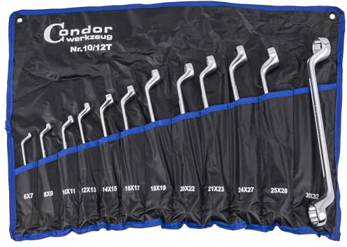 CONDOR Werkzeug 10-12T | Doppel-Ringschlüssel-Satz | 12-tlg. | gekröpft | SW 6 x 7-30 x 32 mm | Chrom-Vanadium-Stahl