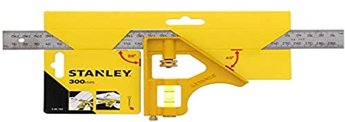 STANLEY 2-46-143 Équerre à Combinaison Die-Cast multi-Usage 30x14x2 cm - Fiole Intégrée 360° - Graduation en mm et Pouces - Lame en Acier Inoxydable Résistant - Réglage Aisé